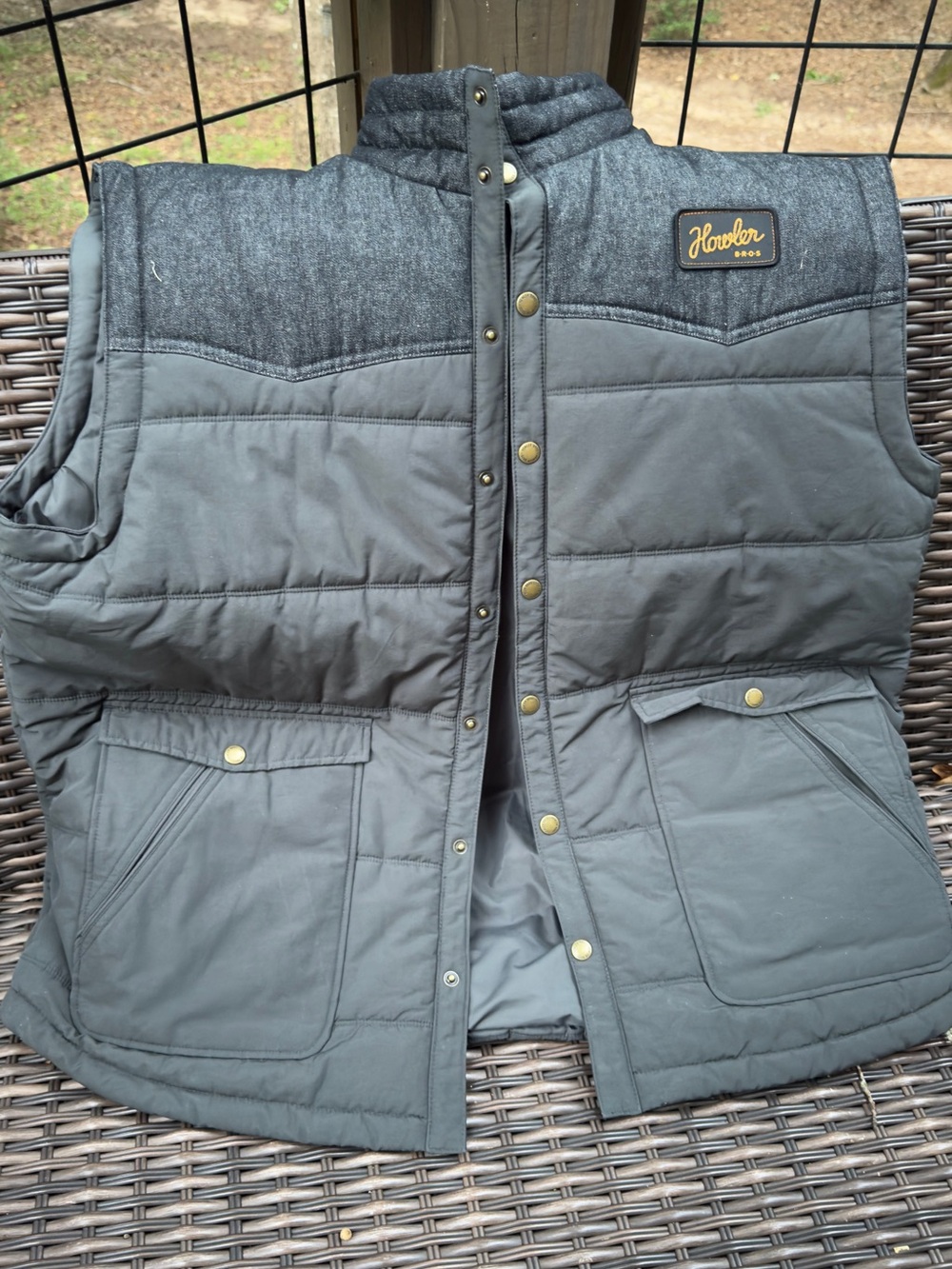 Howler Brothers Gray Quilted Puffer Vest with Dark Yoke